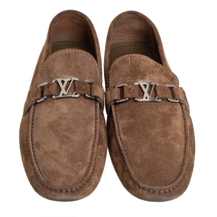 Pre Owned Louis Vuitton Brown Suede Hockenheim Loafers Size 43.5
