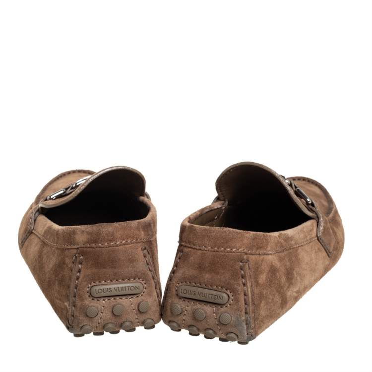 Pre Owned Louis Vuitton Brown Suede Hockenheim Loafers Size 43.5