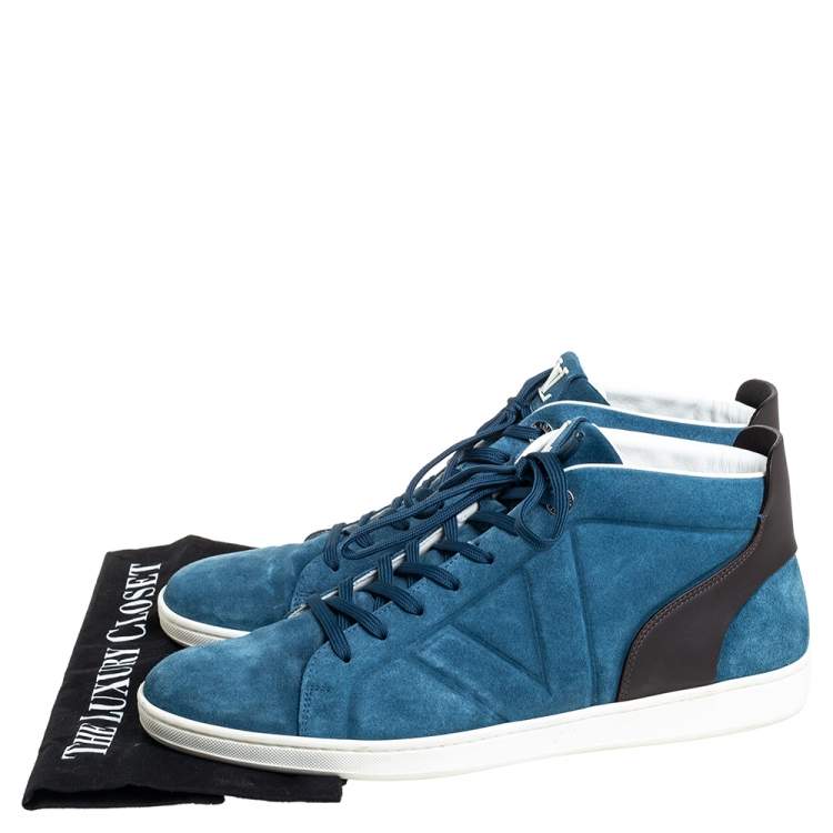 Pre Owned Louis Vuitton Blue/Black Suede And Leather Fuselage High Top Sneakers Size 43.5 