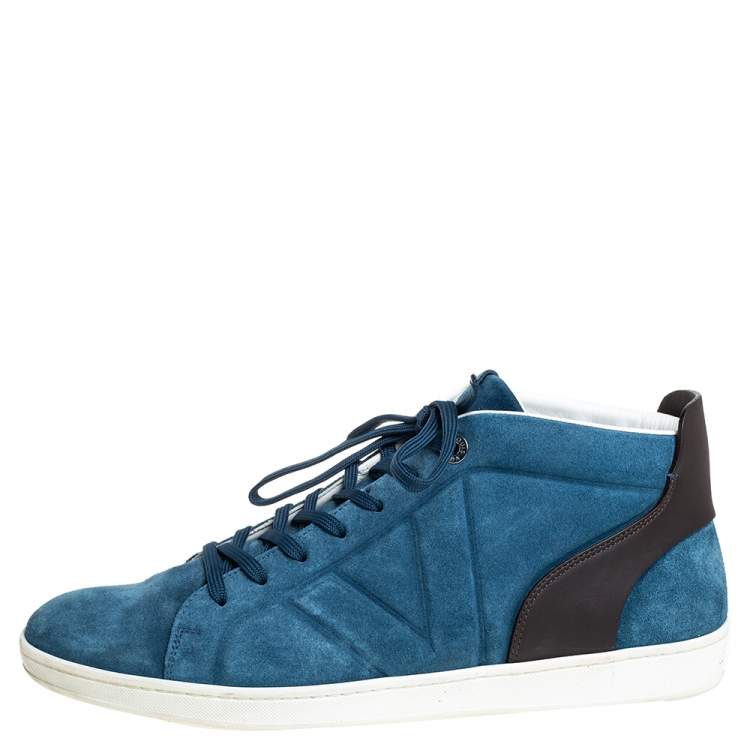 Pre Owned Louis Vuitton Blue/Black Suede And Leather Fuselage High Top Sneakers Size 43.5 