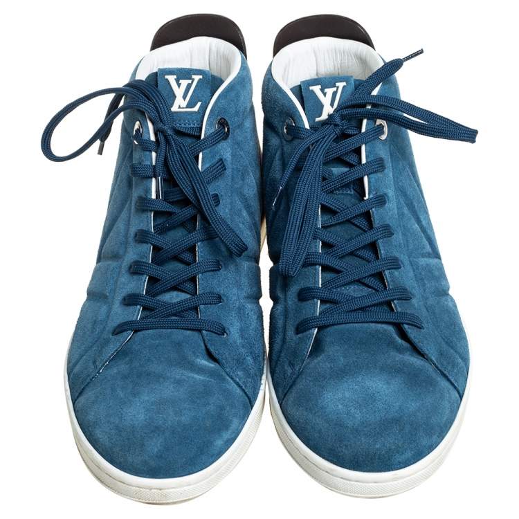 Pre Owned Louis Vuitton Blue/Black Suede And Leather Fuselage High Top Sneakers Size 43.5 