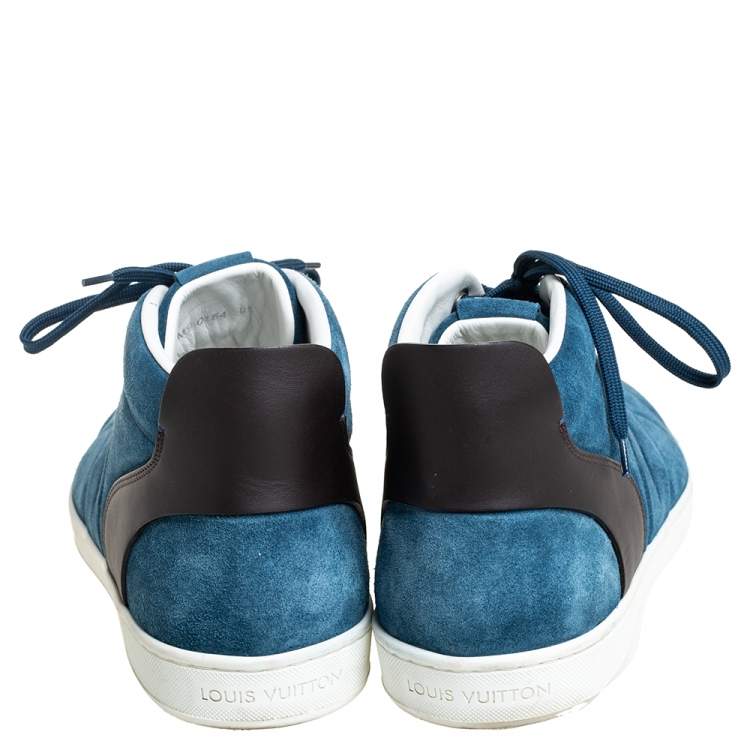 Pre Owned Louis Vuitton Blue/Black Suede And Leather Fuselage High Top Sneakers Size 43.5 