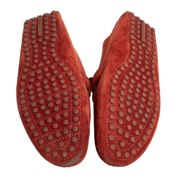 Pre Owned Louis Vuitton Red Suede Hockenheim Slip On Loafers Size 43