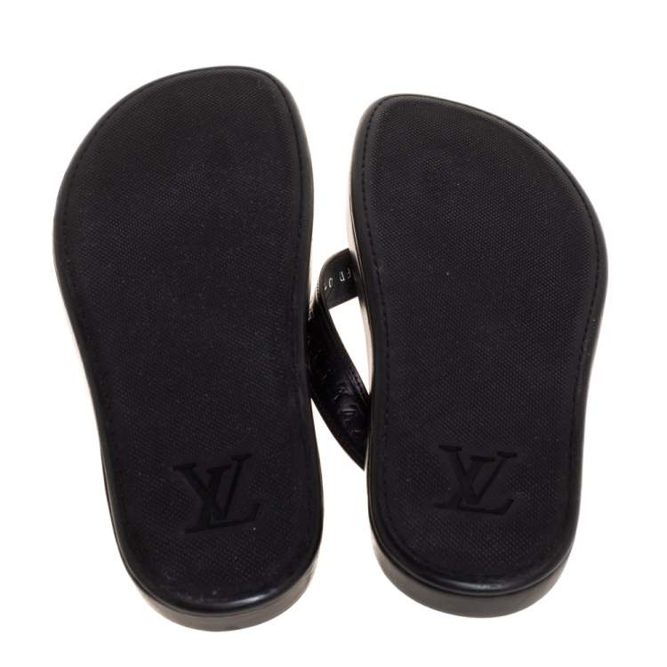 Pre Owned Louis Vuitton Black Monogram Embossed Leather Thong Flat Sandals Size 43.5