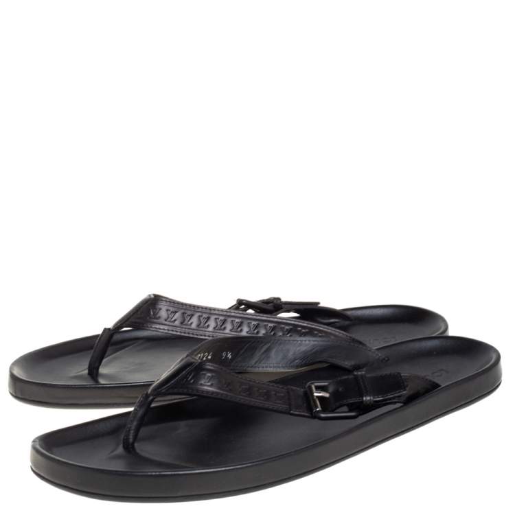 Pre Owned Louis Vuitton Black Monogram Embossed Leather Thong Flat Sandals Size 43.5
