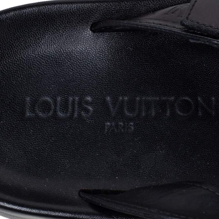 Pre Owned Louis Vuitton Black Monogram Embossed Leather Thong Flat Sandals Size 43.5