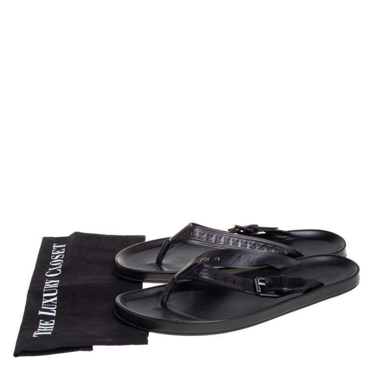 Pre Owned Louis Vuitton Black Monogram Embossed Leather Thong Flat Sandals Size 43.5