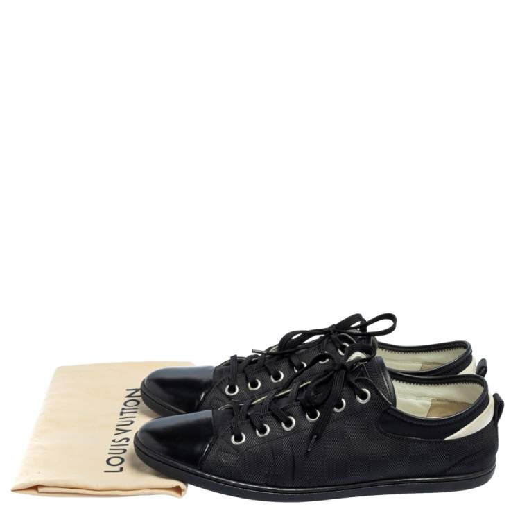 Pre Owned Louis Vuitton Graphite Damier Nylon And Black Leather Cap Toe Low Top Sneakers Size 42.5