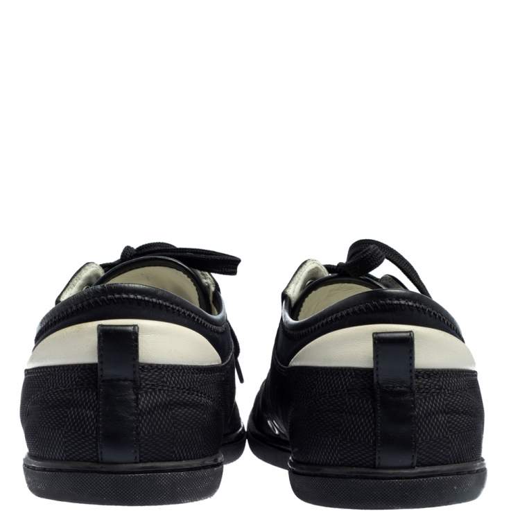 Pre Owned Louis Vuitton Graphite Damier Nylon And Black Leather Cap Toe Low Top Sneakers Size 42.5