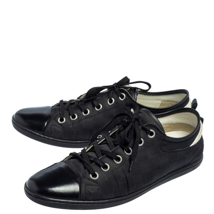 Pre Owned Louis Vuitton Graphite Damier Nylon And Black Leather Cap Toe Low Top Sneakers Size 42.5