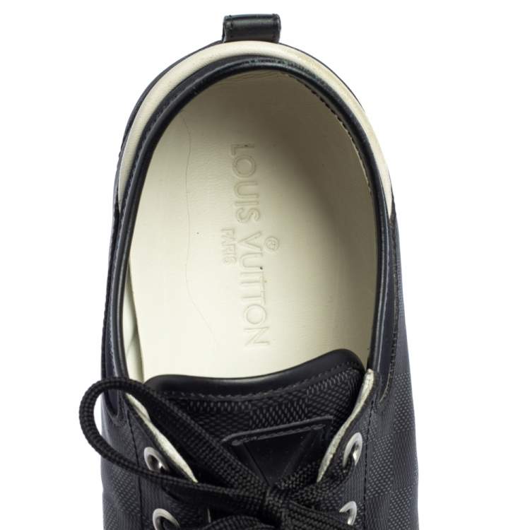 Pre Owned Louis Vuitton Graphite Damier Nylon And Black Leather Cap Toe Low Top Sneakers Size 42.5