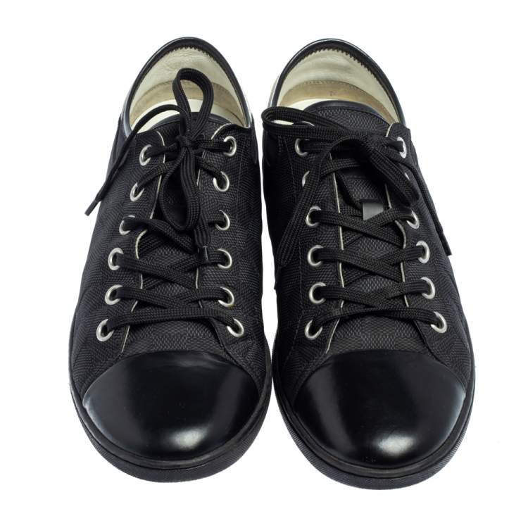 Pre Owned Louis Vuitton Graphite Damier Nylon And Black Leather Cap Toe Low Top Sneakers Size 42.5