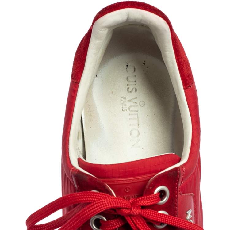 Pre Owned Louis Vuitton Red Suede And Nylon Low Top Sneakers Size 43.5