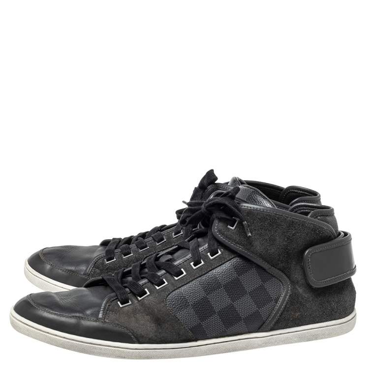 Pre Owned Louis Vuitton Black Damier Graphite Canvas And Dark Grey Suede High Top Sneakers Size 44.5