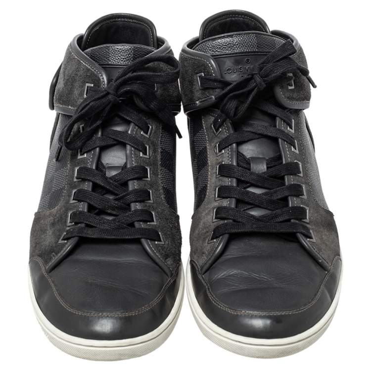 Pre Owned Louis Vuitton Black Damier Graphite Canvas And Dark Grey Suede High Top Sneakers Size 44.5