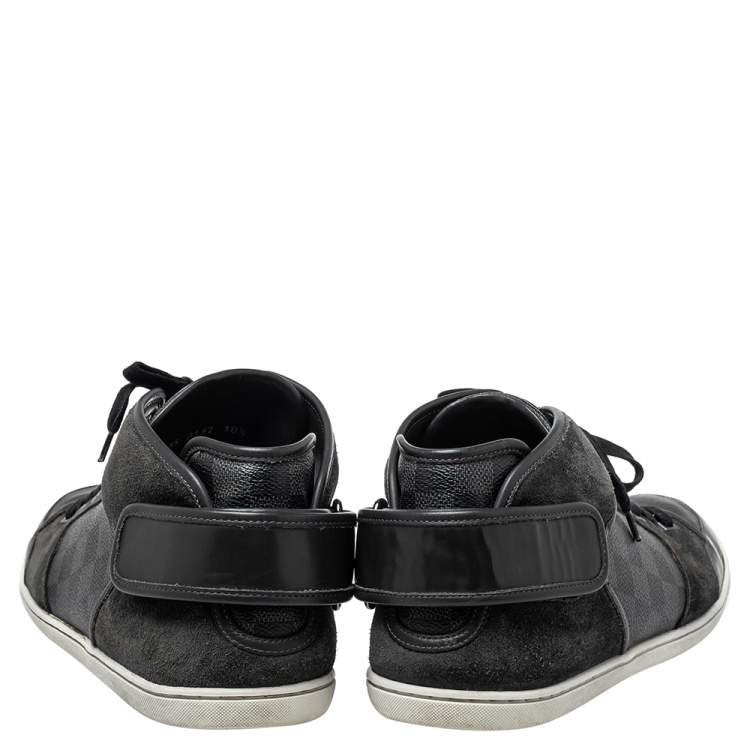 Pre Owned Louis Vuitton Black Damier Graphite Canvas And Dark Grey Suede High Top Sneakers Size 44.5