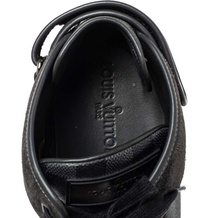 Pre Owned Louis Vuitton Black Damier Graphite Canvas And Dark Grey Suede High Top Sneakers Size 44.5