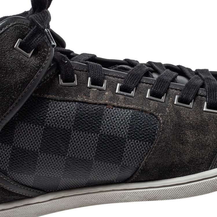 Pre Owned Louis Vuitton Black Damier Graphite Canvas And Dark Grey Suede High Top Sneakers Size 44.5