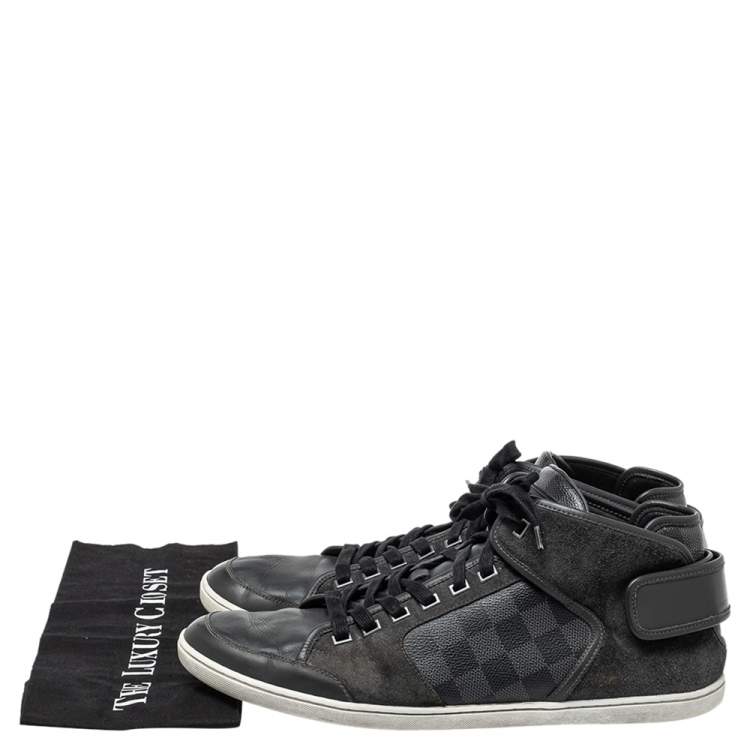 Pre Owned Louis Vuitton Black Damier Graphite Canvas And Dark Grey Suede High Top Sneakers Size 44.5