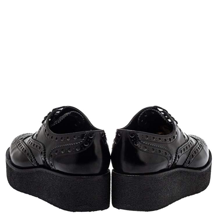 Pre Owned Louis Vuitton Black Brogue Leather Platform Derby Size 38.5