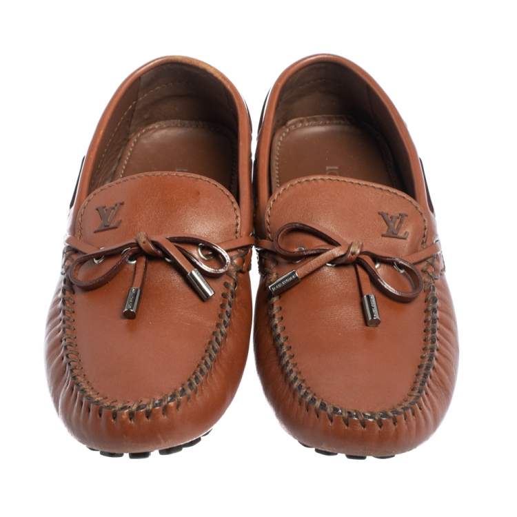Pre Owned Louis Vuitton Brown Leather Arizona Bow Loafers Size 42