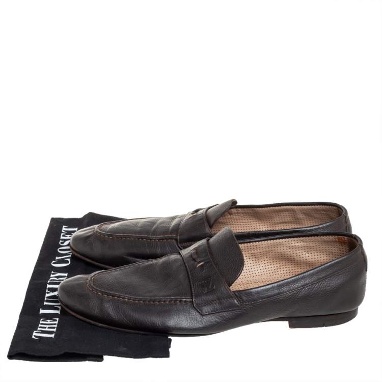 Pre Owned Louis Vuitton Brown Leather Slip On Loafers Size 42