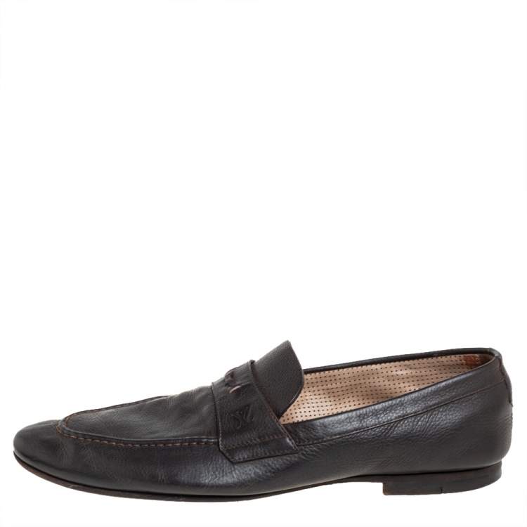 Pre Owned Louis Vuitton Brown Leather Slip On Loafers Size 42