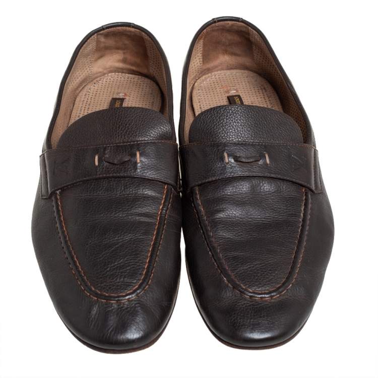 Pre Owned Louis Vuitton Brown Leather Slip On Loafers Size 42