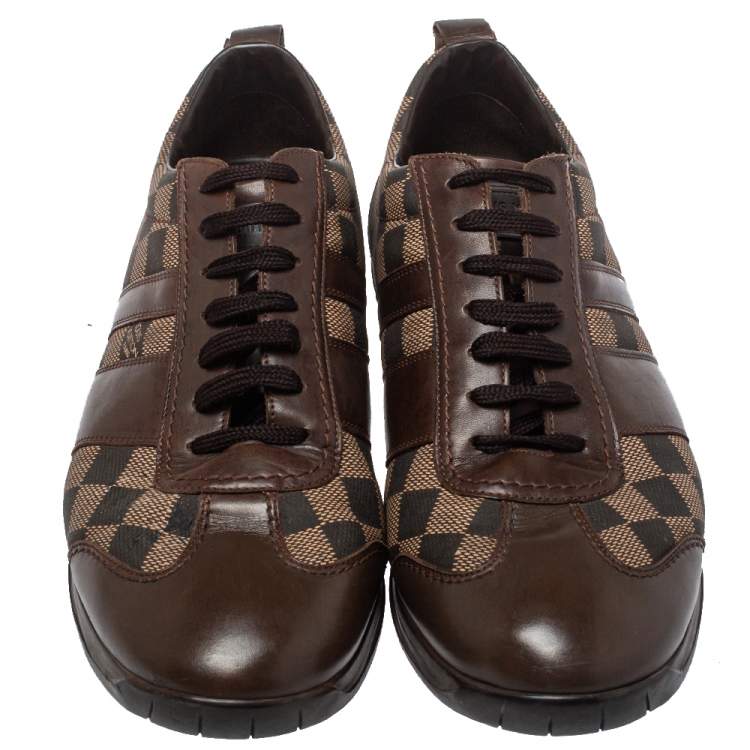 Pre Owned Louis Vuitton Two Tone Damier Ebene Fabric And Leather Low Top Sneakers Size 45