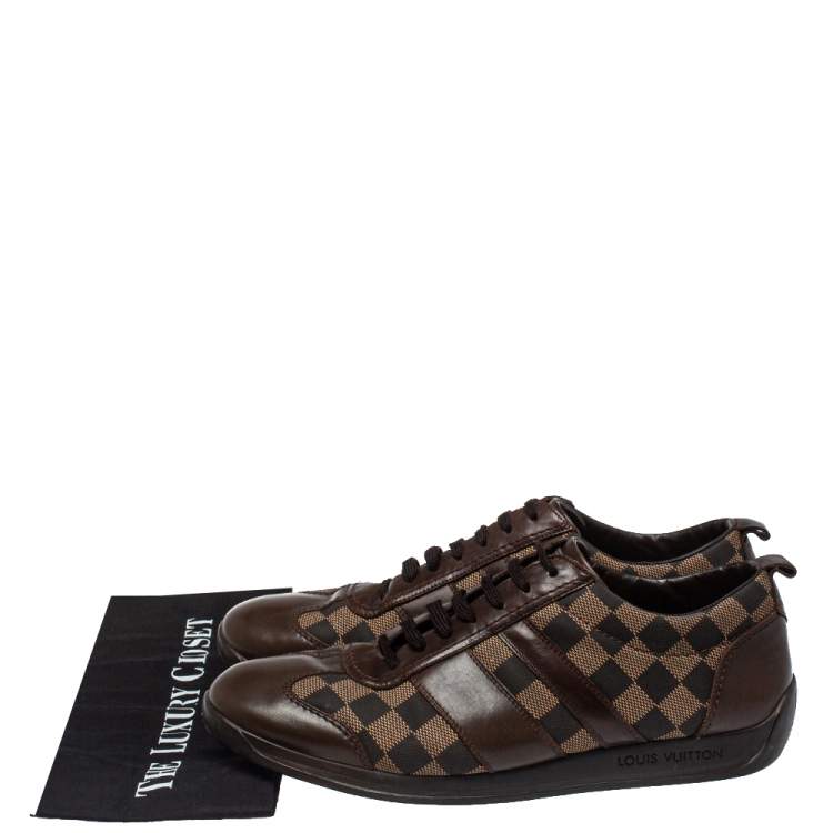 Pre Owned Louis Vuitton Two Tone Damier Ebene Fabric And Leather Low Top Sneakers Size 45