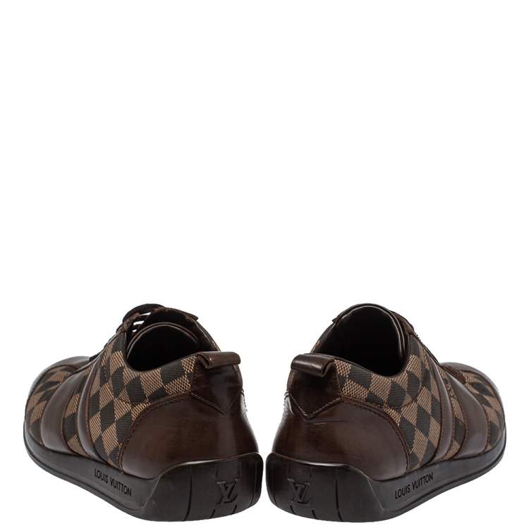 Pre Owned Louis Vuitton Two Tone Damier Ebene Fabric And Leather Low Top Sneakers Size 45