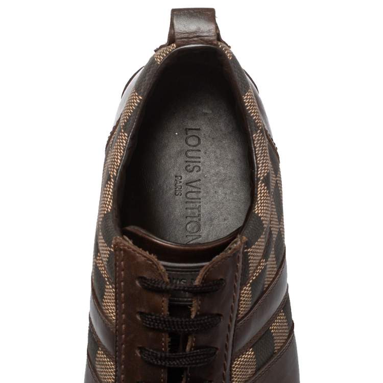 Pre Owned Louis Vuitton Two Tone Damier Ebene Fabric And Leather Low Top Sneakers Size 45