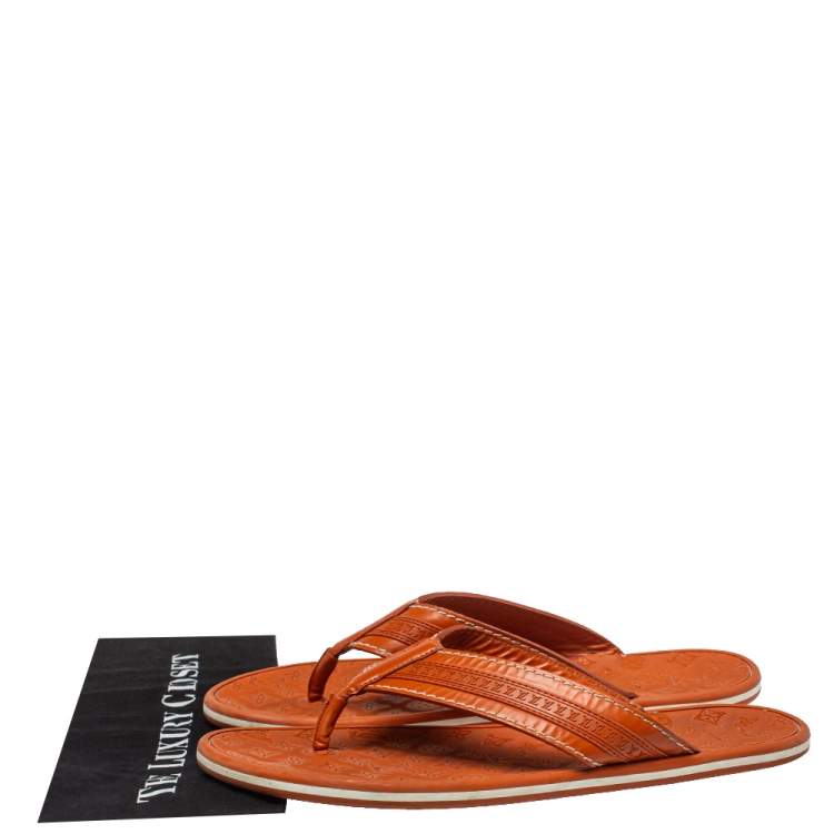 مملوكة مسبقًا Louis Vuitton Orange Leather And Rubber Ipanema Thong Flats Size 45