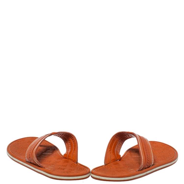 مملوكة مسبقًا Louis Vuitton Orange Leather And Rubber Ipanema Thong Flats Size 45
