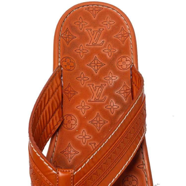 مملوكة مسبقًا Louis Vuitton Orange Leather And Rubber Ipanema Thong Flats Size 45