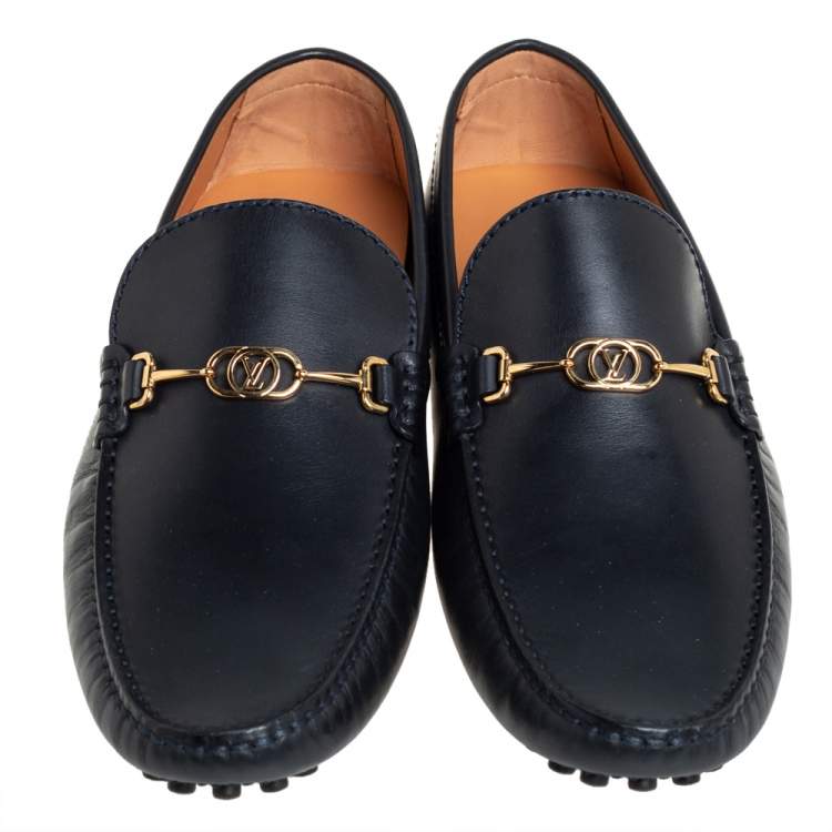 Pre Owned Louis Vuitton Black Leather LV Club Slip On Loafers Size 41