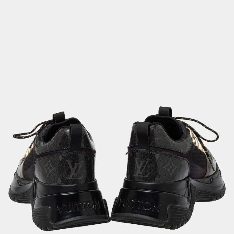 Pre Owned Louis Vuitton Black/Brown Monogram Canvas And Mesh Run Away Pulse Sneakers Size 38.5