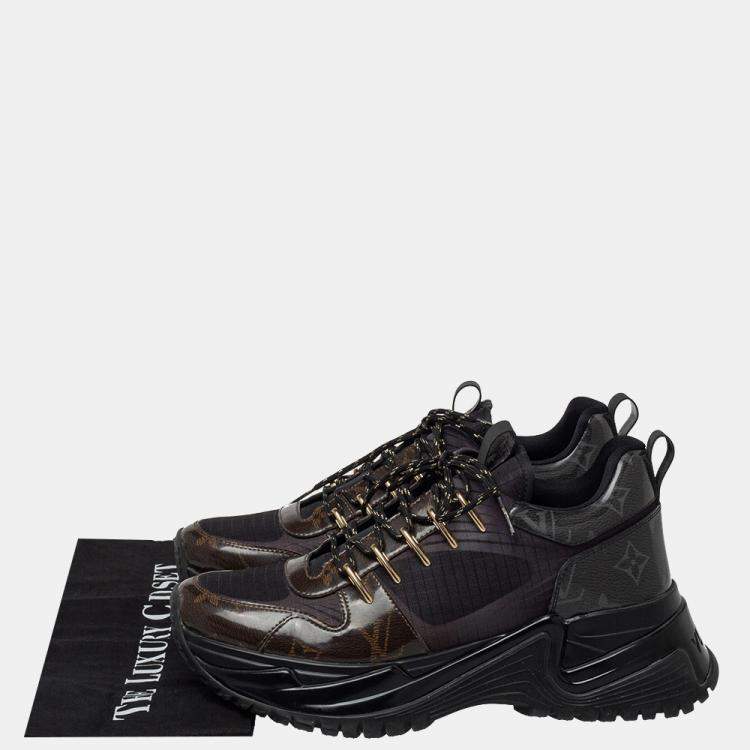 Pre Owned Louis Vuitton Black/Brown Monogram Canvas And Mesh Run Away Pulse Sneakers Size 38.5