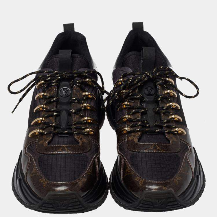 Pre Owned Louis Vuitton Black/Brown Monogram Canvas And Mesh Run Away Pulse Sneakers Size 38.5