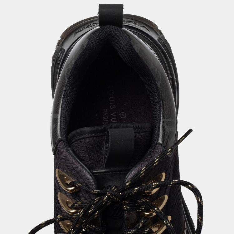 Pre Owned Louis Vuitton Black/Brown Monogram Canvas And Mesh Run Away Pulse Sneakers Size 38.5