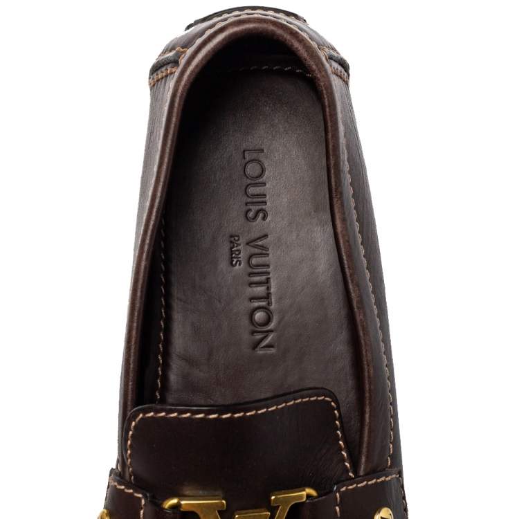 Pre Owned Louis Vuitton Brown Leather Monte Carlo Slip On Loafers Size 42.5