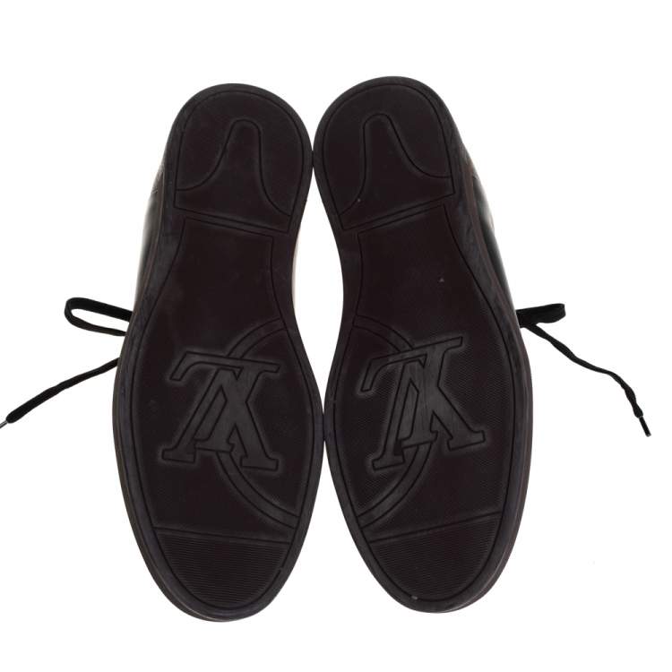 Pre Owned Louis Vuitton Black/Brown Leather And Monogram Canvas Line Up High Top Sneakers Size 42.5