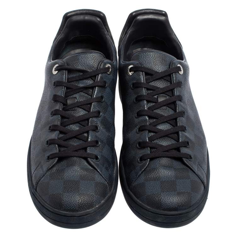 Pre Owned Louis Vuitton Damier Cobalt Canvas Frontrow Low Top Sneakers Size 43.5