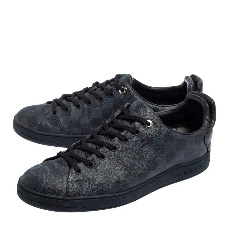 Pre Owned Louis Vuitton Damier Cobalt Canvas Frontrow Low Top Sneakers Size 43.5
