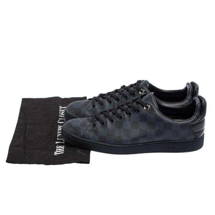 Pre Owned Louis Vuitton Damier Cobalt Canvas Frontrow Low Top Sneakers Size 43.5