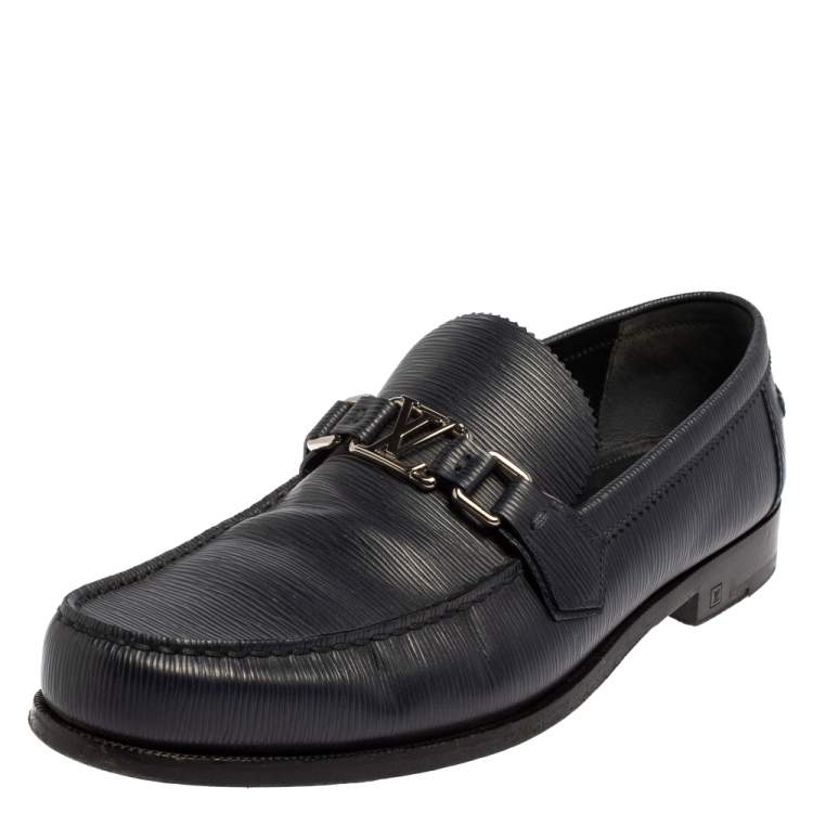 Louis Vuitton Navy Blue Leather Major Loafers Size 43.5 For Sale