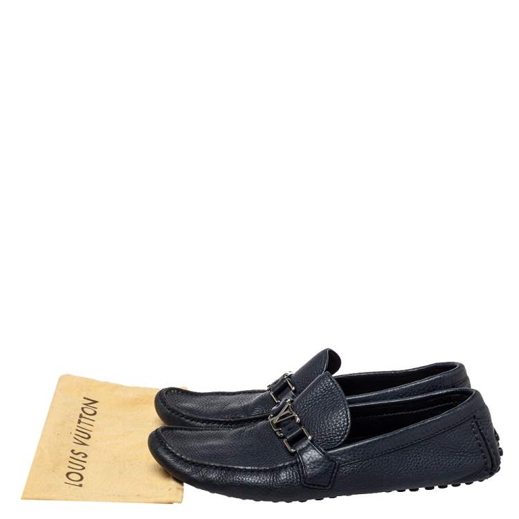 Pre Owned Louis Vuitton Blue Textured Leather Hockenheim Moccasins Size 43