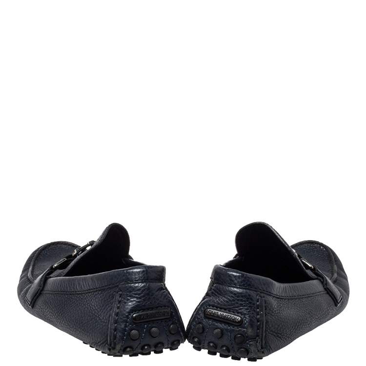 Pre Owned Louis Vuitton Blue Textured Leather Hockenheim Moccasins Size 43