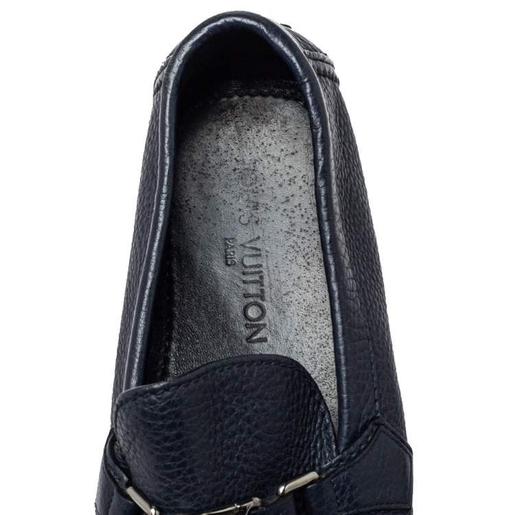 Pre Owned Louis Vuitton Blue Textured Leather Hockenheim Moccasins Size 43