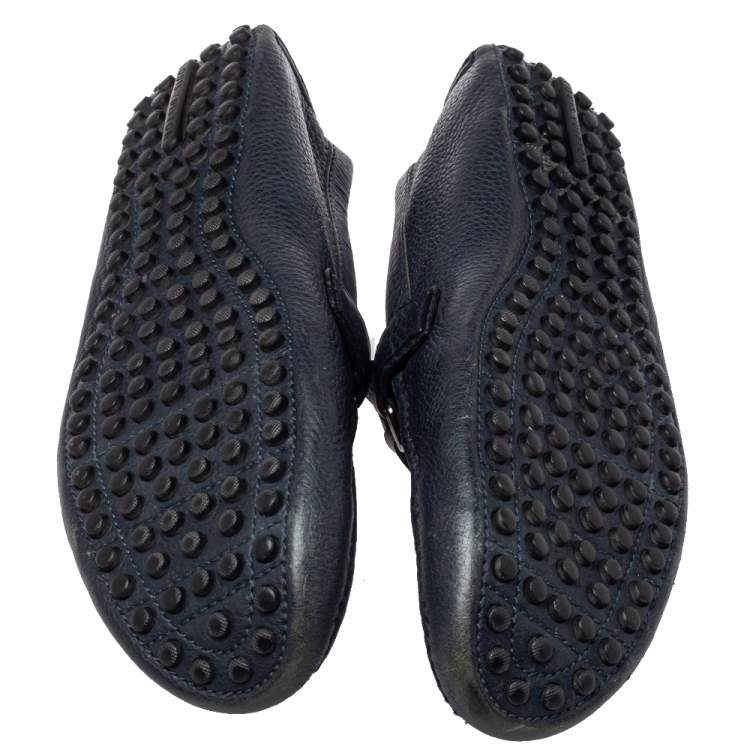 Pre Owned Louis Vuitton Blue Textured Leather Hockenheim Moccasins Size 43